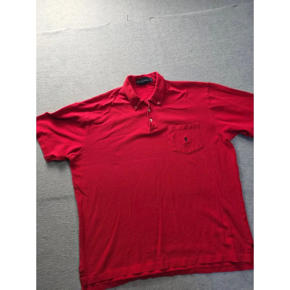 Ralph Lauren Mens XL Red Cotton Pique Pocket Polo Shirt Short Sleeve Button Down